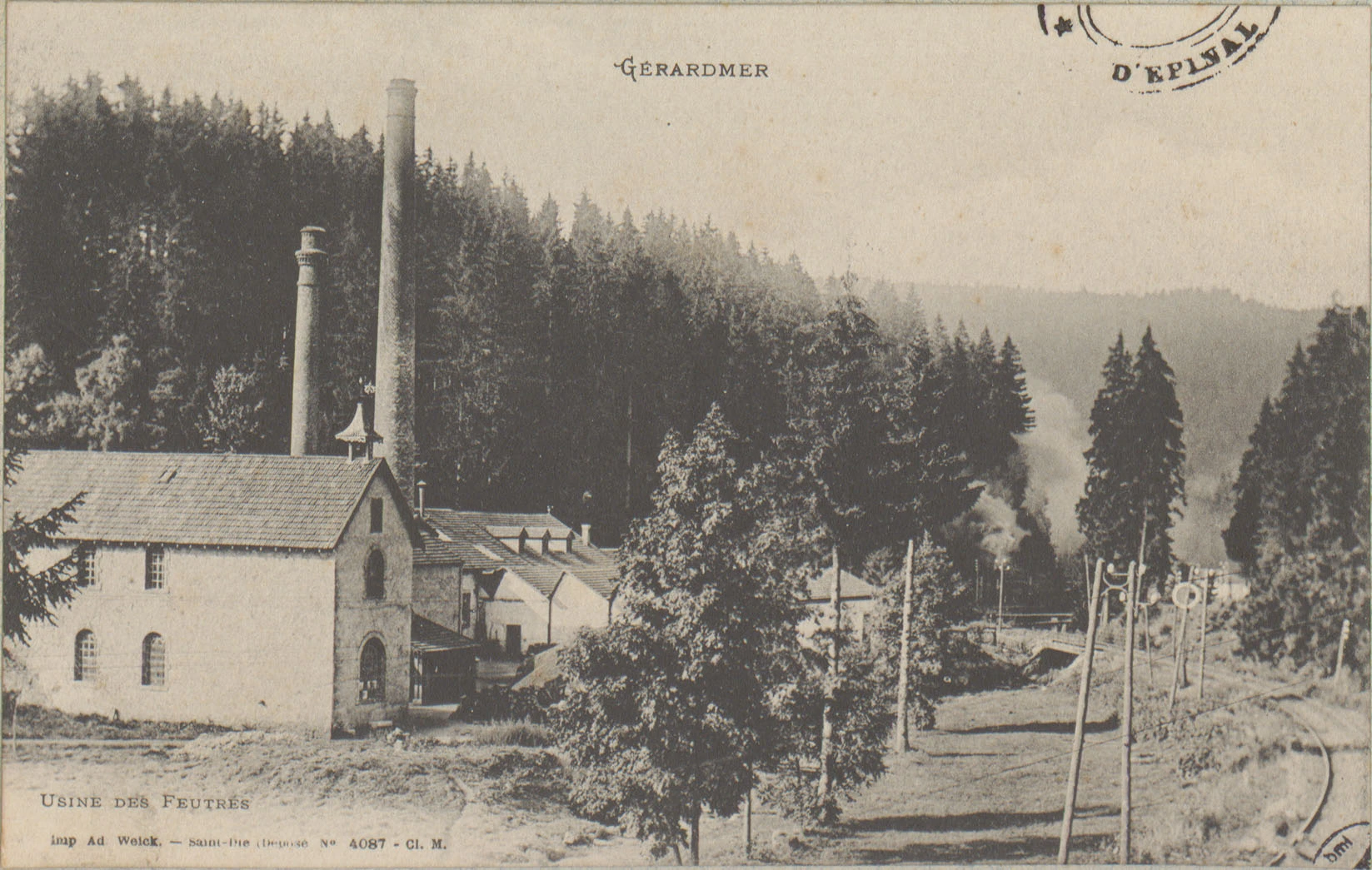 Carte postale ancienne représentant l’usine des Feutres à Gérardmer.