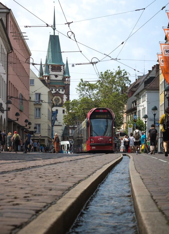 Bächle longeant une rue de la vieille ville de Freiburg
